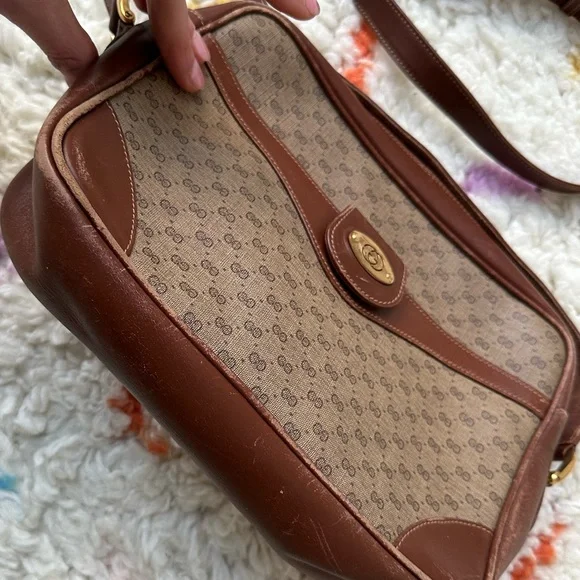 Vintage Gucci Leather Coated Canvas GG Crossbody Bag